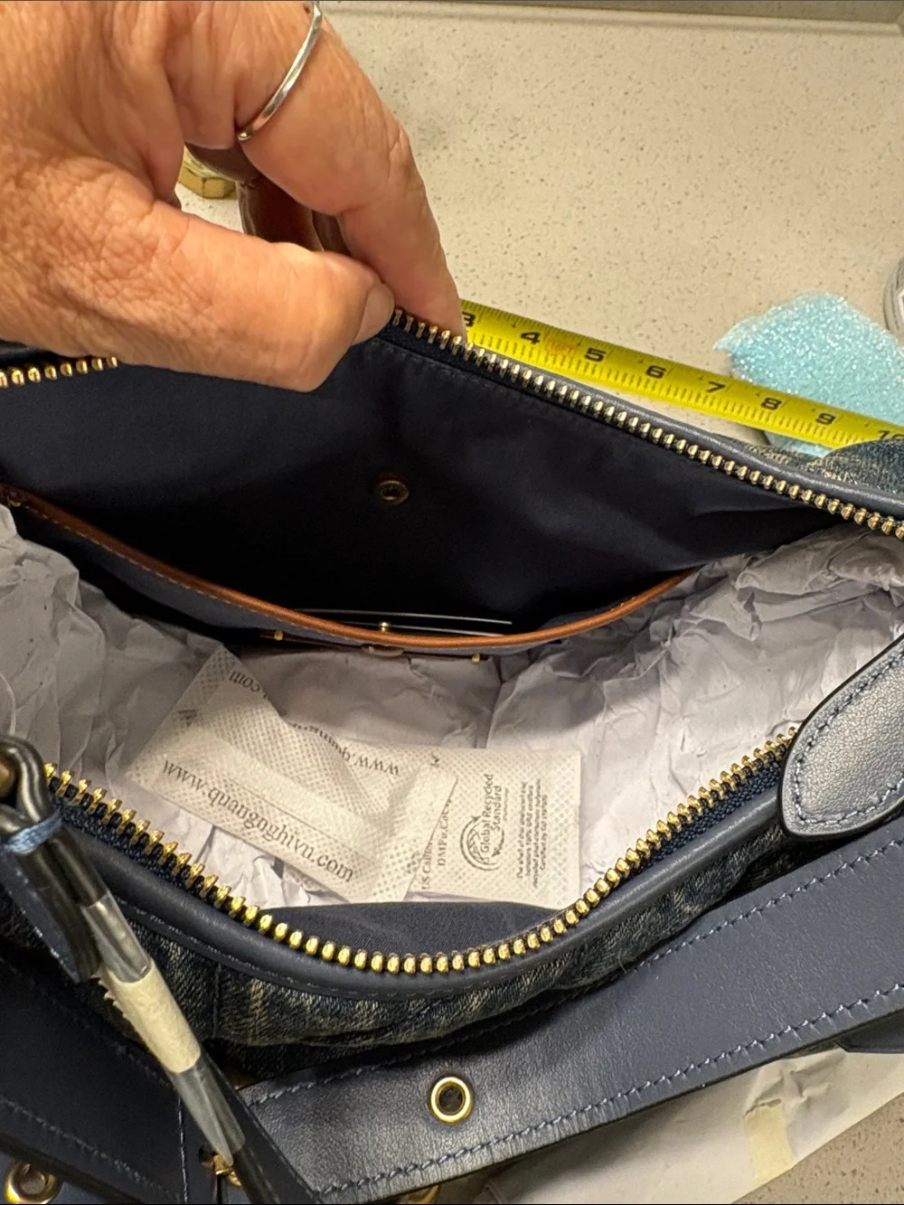Coach Quilted Denim Shoulder Bag with Gold Hardware